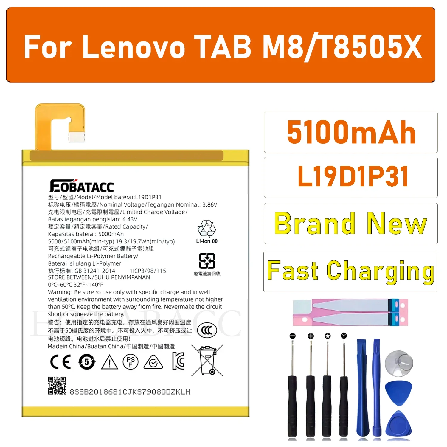 New 100% Original High Quality L19D1P31 5100mAh Phone Replacement Battery For Lenovo Tab M8 TB-8705F/N/M TB-8505F/N/M Batteries