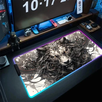 Lion DIY Custom Gaming Mouse Pad Computer Led Mousepad Large HD Mouse Mat Gamer Accessories RGB Backlight Mouse Rug PC Deskmat