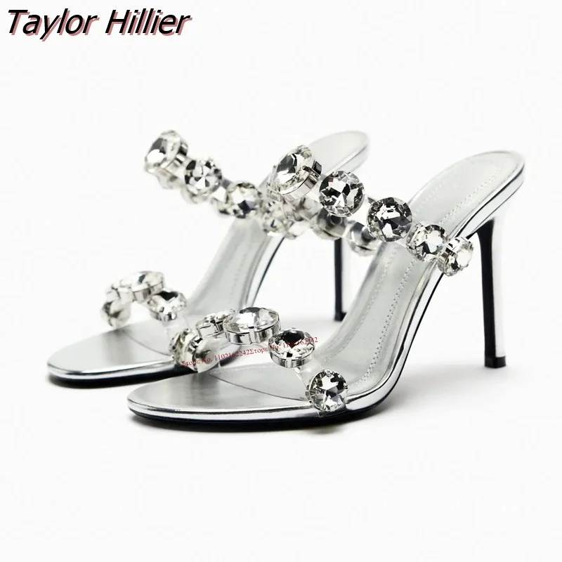 2023 New Summer Rhinestone Stiletto High Heels Transparent Pvc Outer Wear All-Match Party Dress Sandals Women\'S Shoes 42