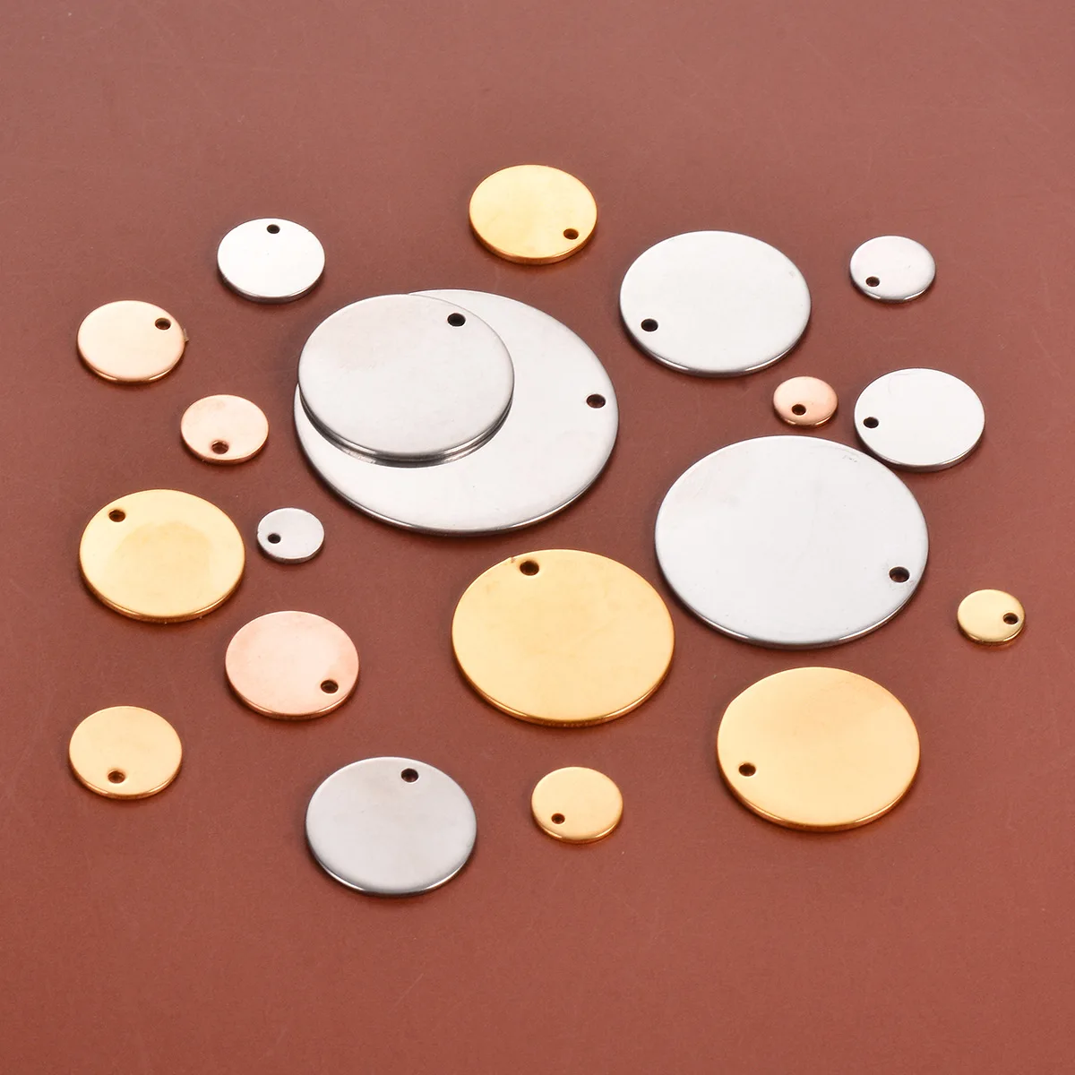 100pcs 6-35mm Stainless Steel Charms Round Dog Tag Pendant Stamping Blanks Pendants For Necklaces DIY Jewelry Making 3 Colors