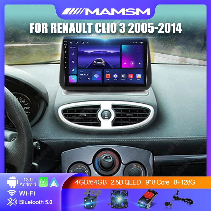 MAMSM Car Radio For Renault Clio 3 2005 2006 2007-2014 Wireless Carplay Multimedia Player 2 Din GPS Navigation Head Unit DSP DVD