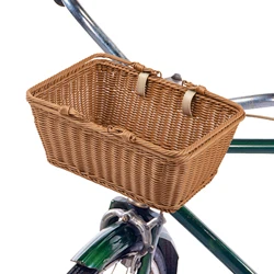 Bike Basket Wicker Basket for Bike  Hand-Woven Bicycle Basket Detachable Wicker Front Handlebar