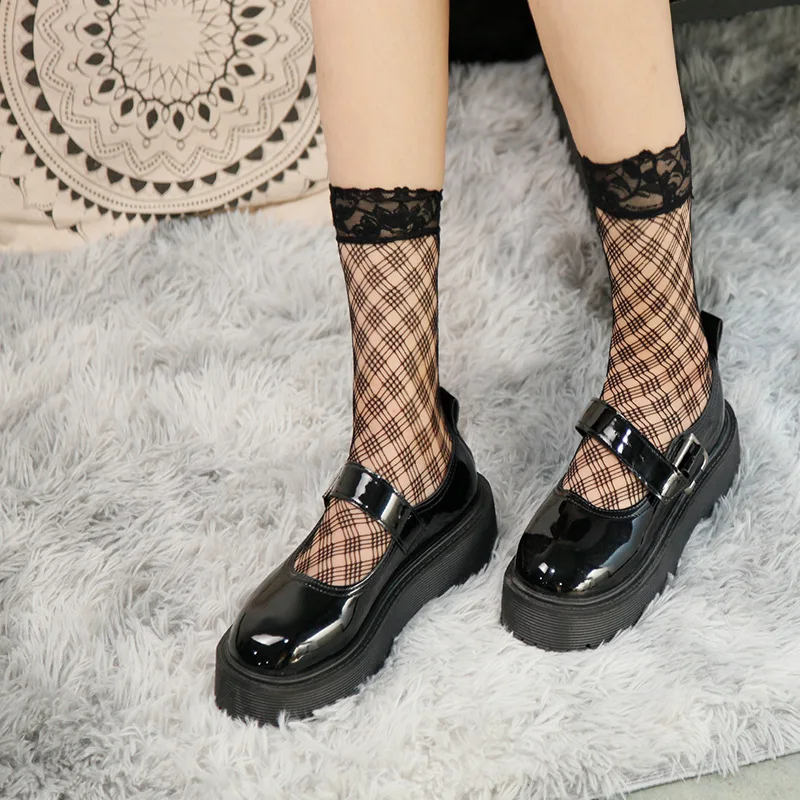 

Diamond Lace Short Stockings Female Lolita Girls Short Stockings Jk Calf Socks Fishnet Hole New Cute Socks Women Kawaii Black