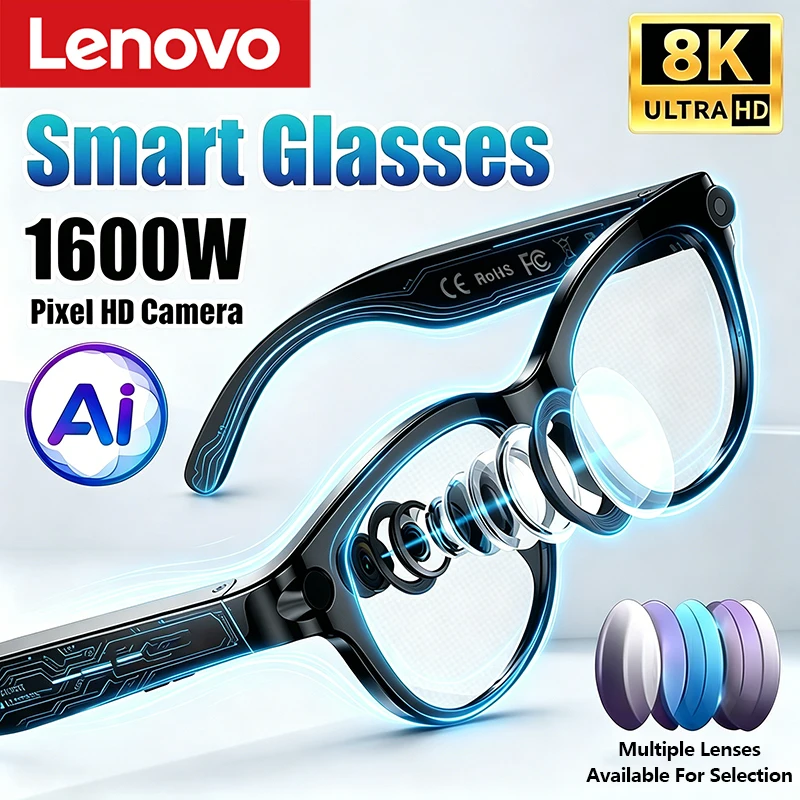 

Lenovo 2026 New 8K HD Smart AI Camera Glasses 1600MP Photo Picture AI Translation Bluetooth Calling Music Play Smart Sunglasses