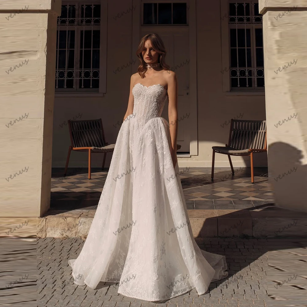 Vintage Wedding Dresses A Line Bridal Gowns Lace Tiered Robes Sexy Strapless High Slit Pretty Customized Vestidos De Novia 2026