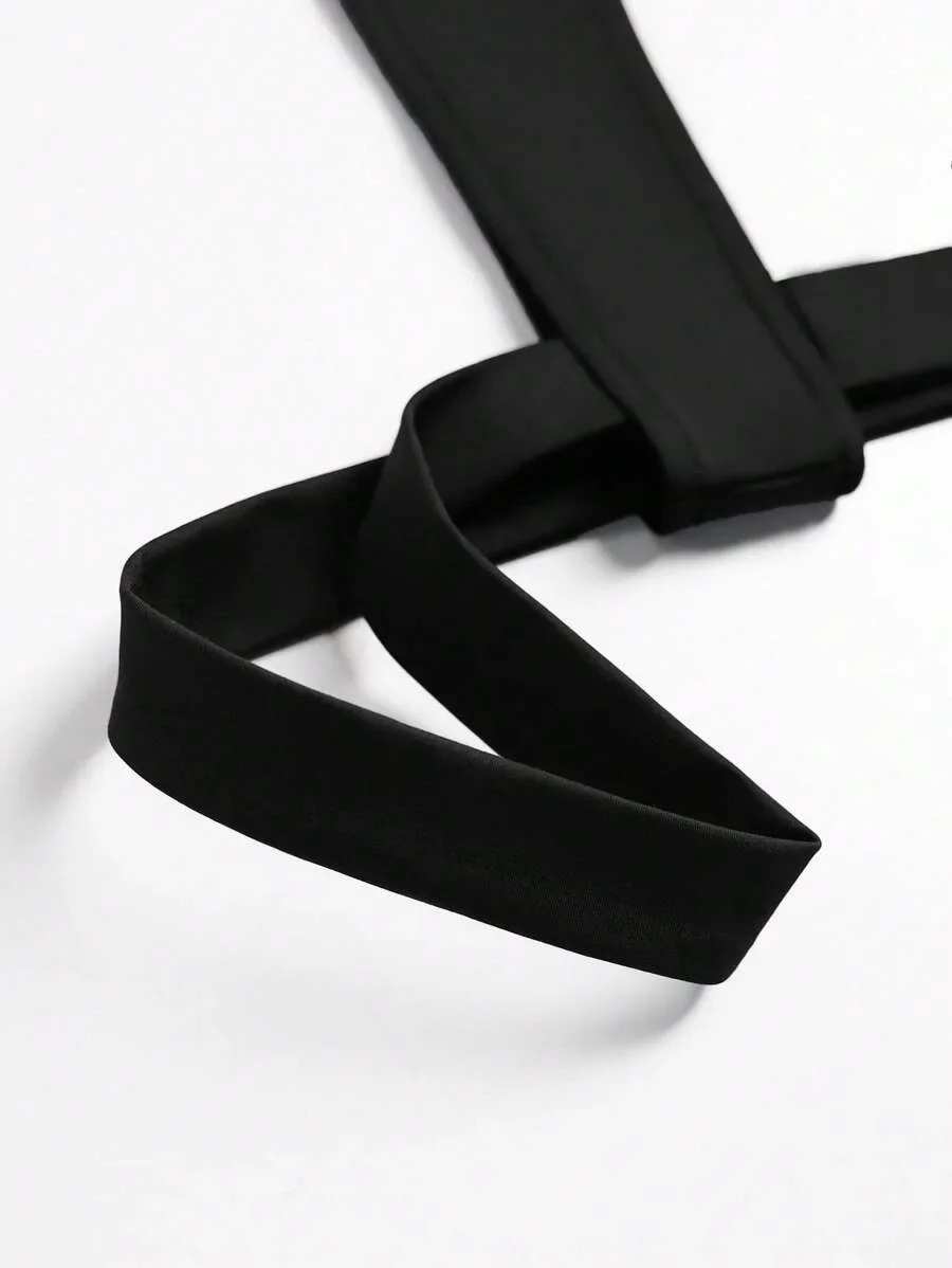 بدلة نسائية سوداء برقبة عالية وأكمام طويلة - مقاس نحيف من الخلف بفتحة كبيرة مجوفة Y2K ملابس خروج مثيرة للحفلات والنوادي