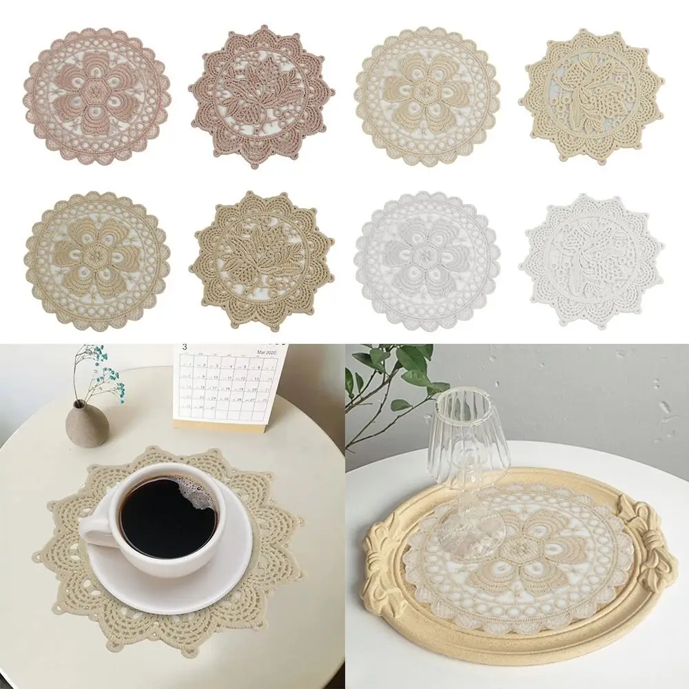 

Cup Placemat Napkin Lace Embroidered Coaster Party Wedding Home Decorations Photo Prop Cover Retro Vintage Anti-scald Cloth