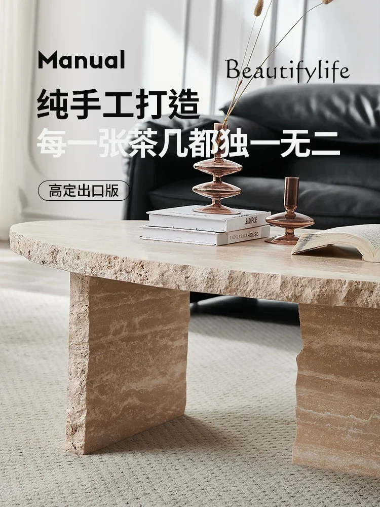 Mesa de centro de piedra de cueva Natural estilo Qiji, mesa de té creativa de diseño Irregular Retro francés para sala de estar