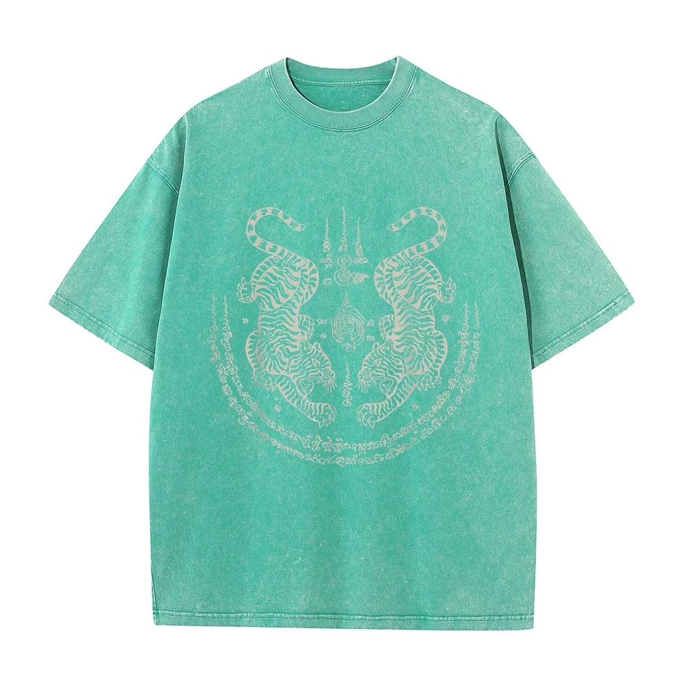 Sak Yant Thai Tattoo Twin Tiger Muay Magical Thailand Gift T-Shirt Man Clothing Vêtement Homme Футболка Printed T Shirt Summer