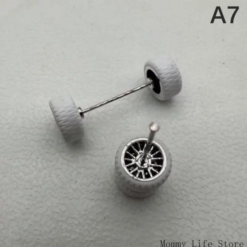 4PCS 1/64 ล้อโลหะพลาสติกและเพลาที่ทนทานสำหรับรถบรรทุกของเล่นระยะไกล