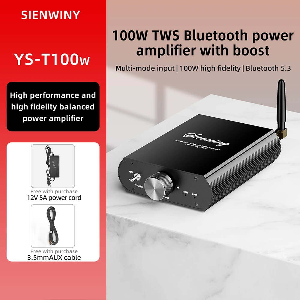 Docreate YS-T100W TPA3116 Bluetooth 5.3 Mono Amp with APP Control 12-24V Boost Mini Audio Amplifier For Outdoor PC Subwoofer US