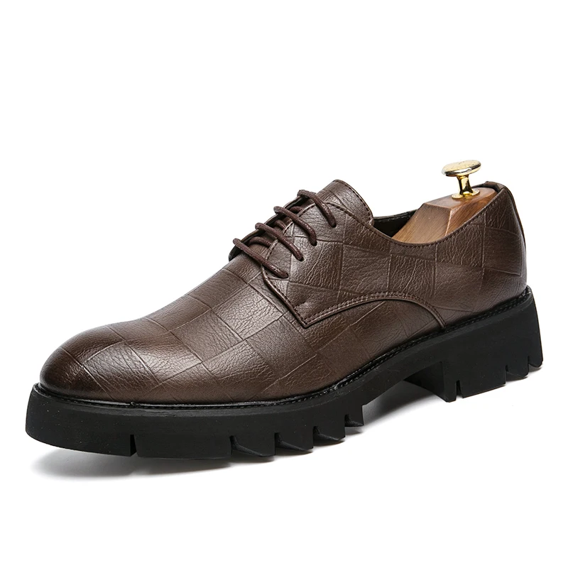 

Motorcycle men's trendy low top block shoes, new casual leather shoes, breathable retro anti slip versatile commuting shoes