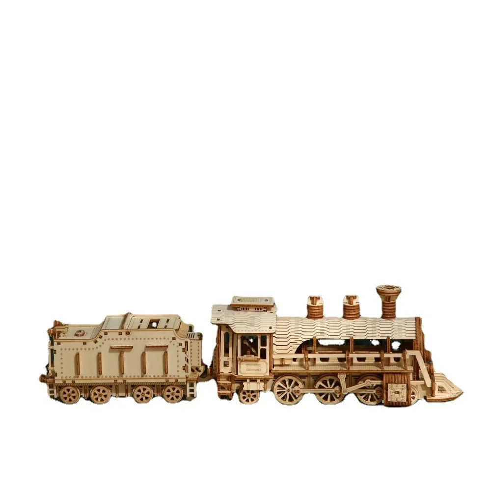 DIY Locomotive Wooden Jigsaw Toys Child Building Puzzles Handmade Workcraft Bricks for Teen Adults 3d Classic Train Models Gift