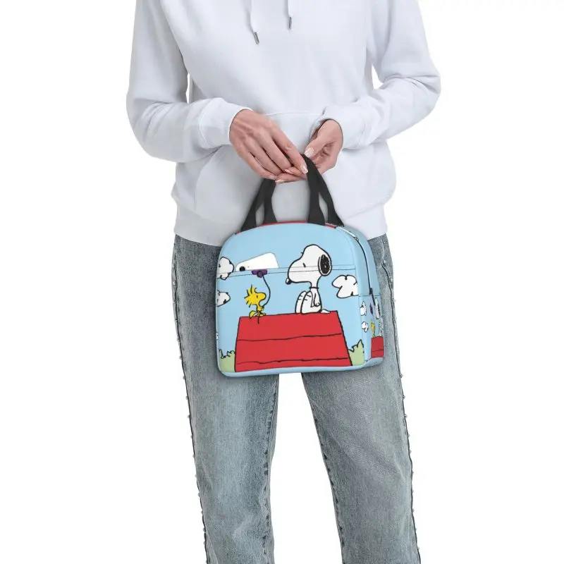 Custom Cute Cartoon Snoopy Insulated Lunch Bag for Camping Reusable Thermal Cooler Bento Box Women Kids Food Container Tote Bags