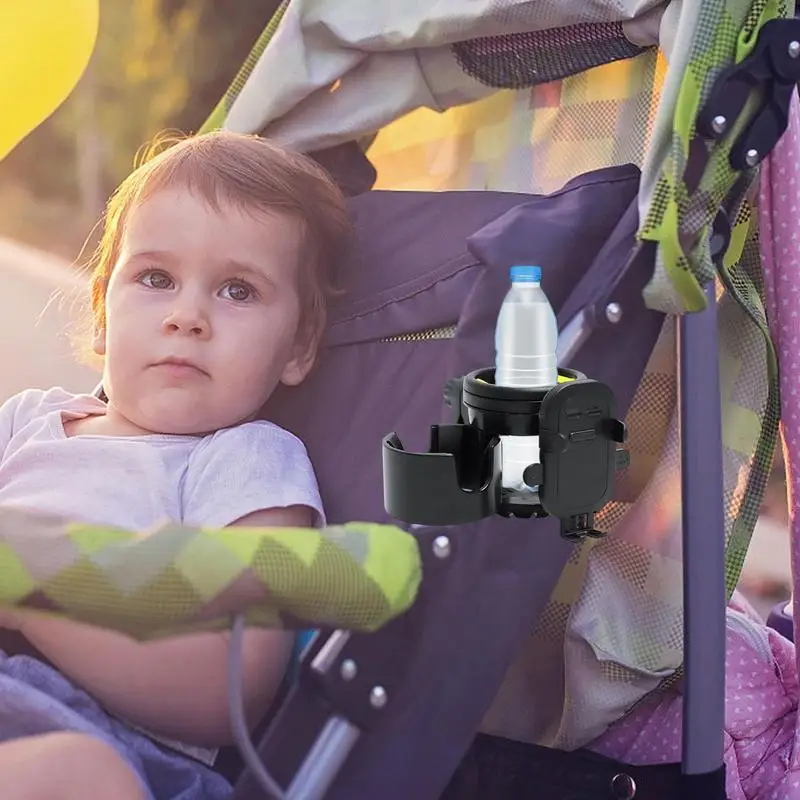 Stroller Cup Holder 360 Degrees Rotatable Baby Stroller Cup Holder With Phone Holder Bike Cup Organizer Feeding Bottle Organizer