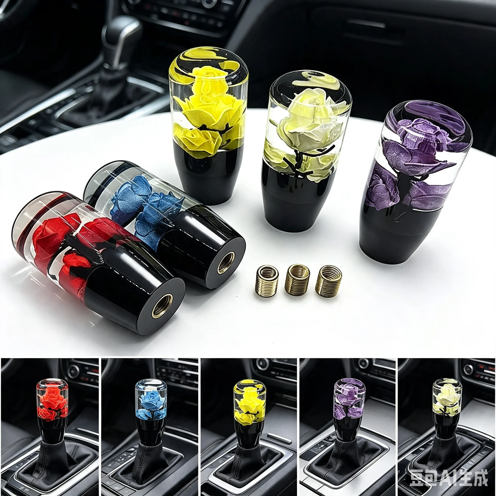 Universal Car Triangle Aluminum Manual Leather Shifter Red Stitch Gear Shift Knob Fit For Honda Toyota Nissan Mitsubishi Ford