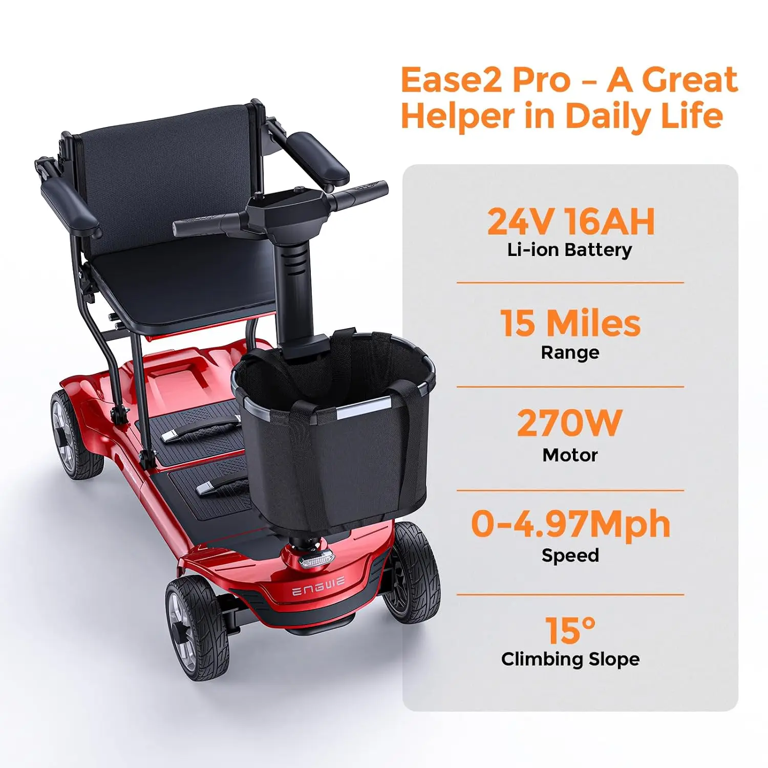 Ease 2 Pro Mobility Scooter for Seniors, 384Wh Lithium Batteries &15 Miles Long Range, 42 lbs Lightweight Folding–, Customized