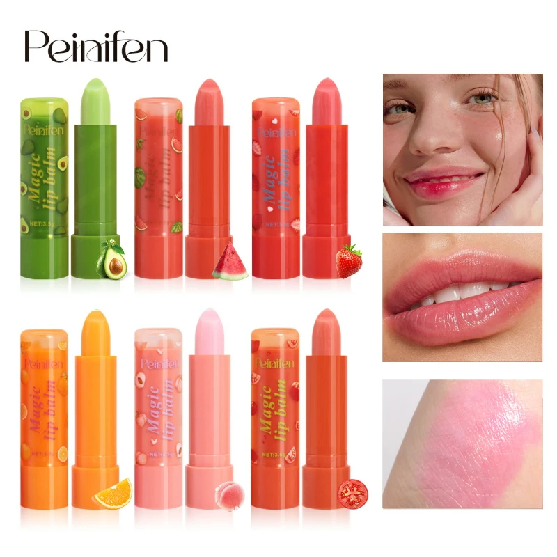 Juego de bálsamo labial con sabor a fruta, 6 uds., melocotón, fresa, brillo de labios hidratante de larga duración, transparente, brillante, no pegajoso, cuidado de labios hidratante