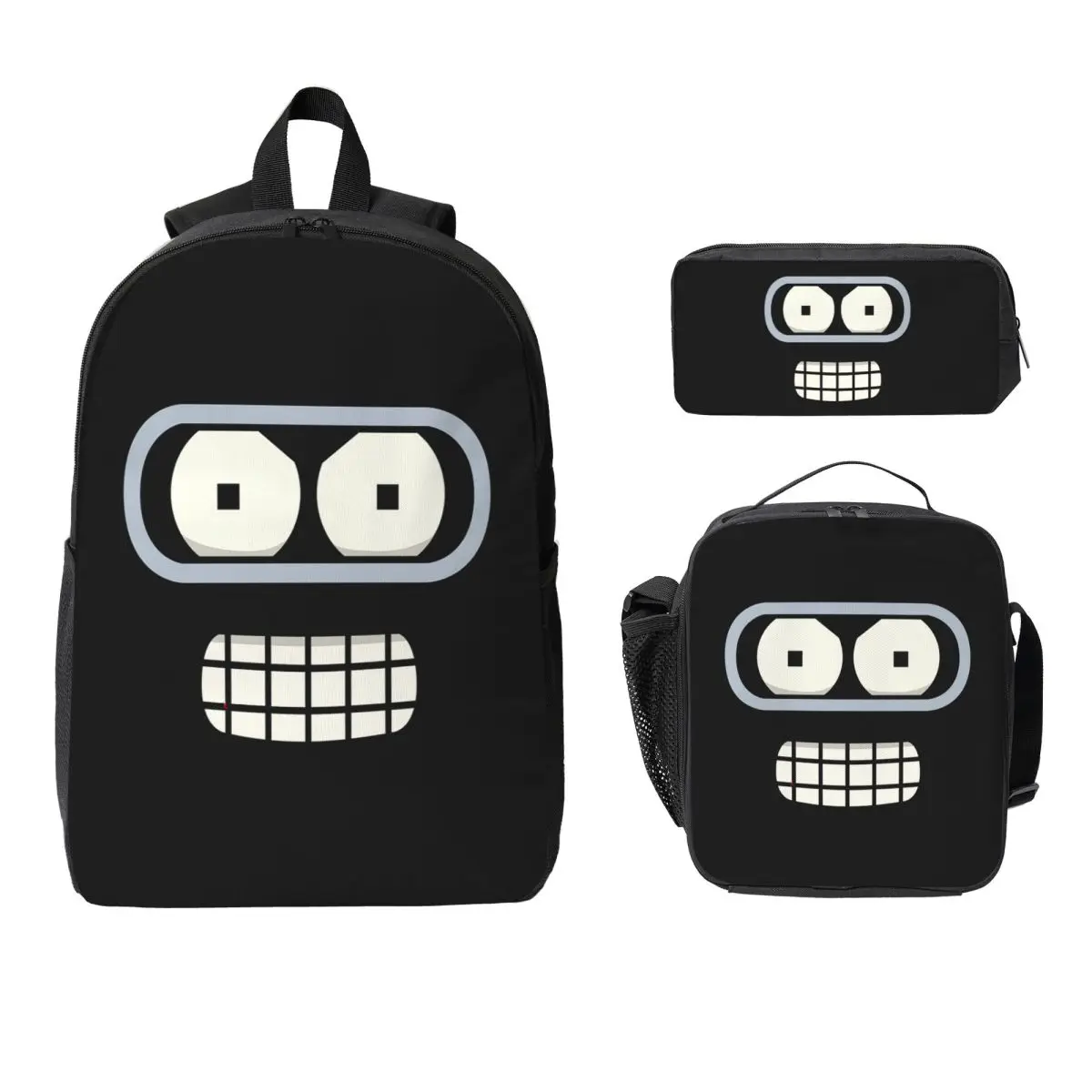 

Bender's Face Backpack Boys Girls BookBag School Bag Laptop Shoulder Bags 3ps Insulated Lunch Bag Pencil Case