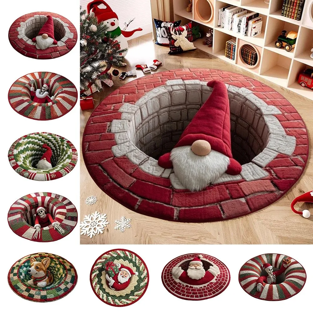 Crystal Velvet Christmas Round Carpet Red 3D Special-shaped Santa Claus Floor Mat Anti-Slip Atmosphere Decoration