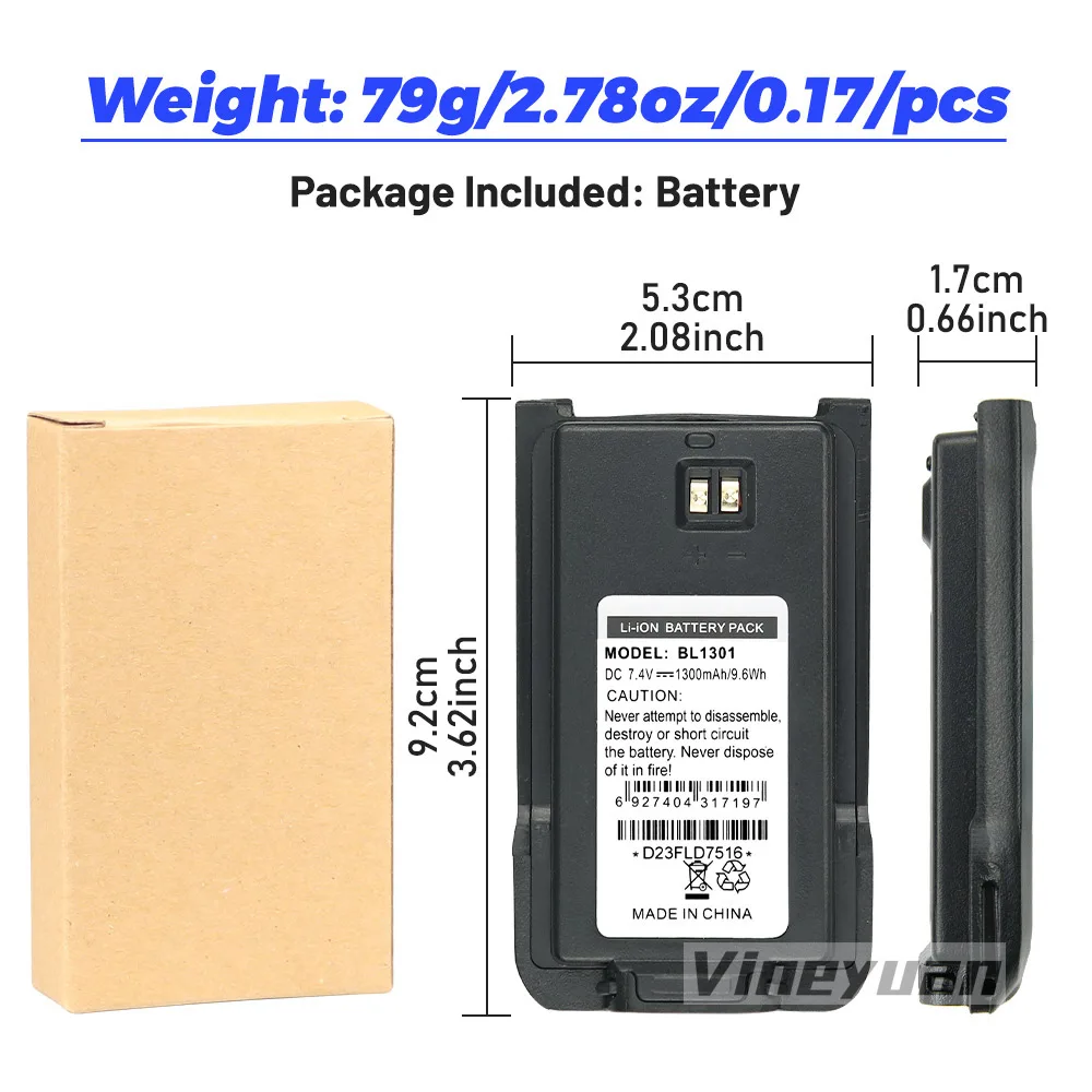 BL1301 7.4V 1300mAh Replacement Li-ion Battery for HYT TC-518 TC-446S TC-518 TC-580 TC-560 TC-585 TC-500S BL1719 Two Way Radio