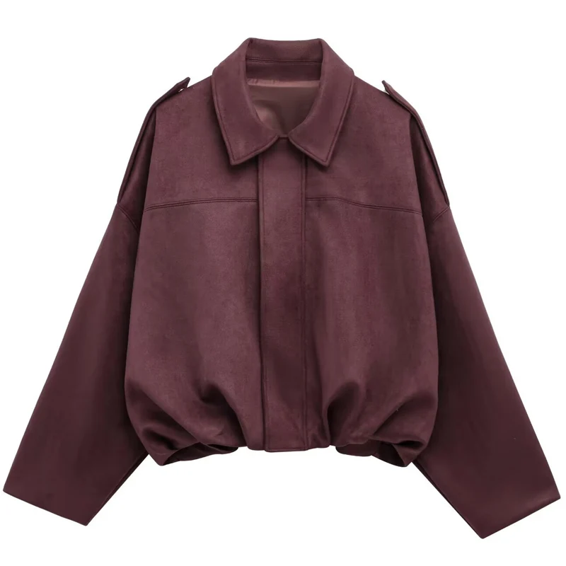 HXAO Suède Cropped Jas Dames Bomberjack Oversized Vleermuismouwen Outerwears Lady Casual Losse Jas Street Style Jassen