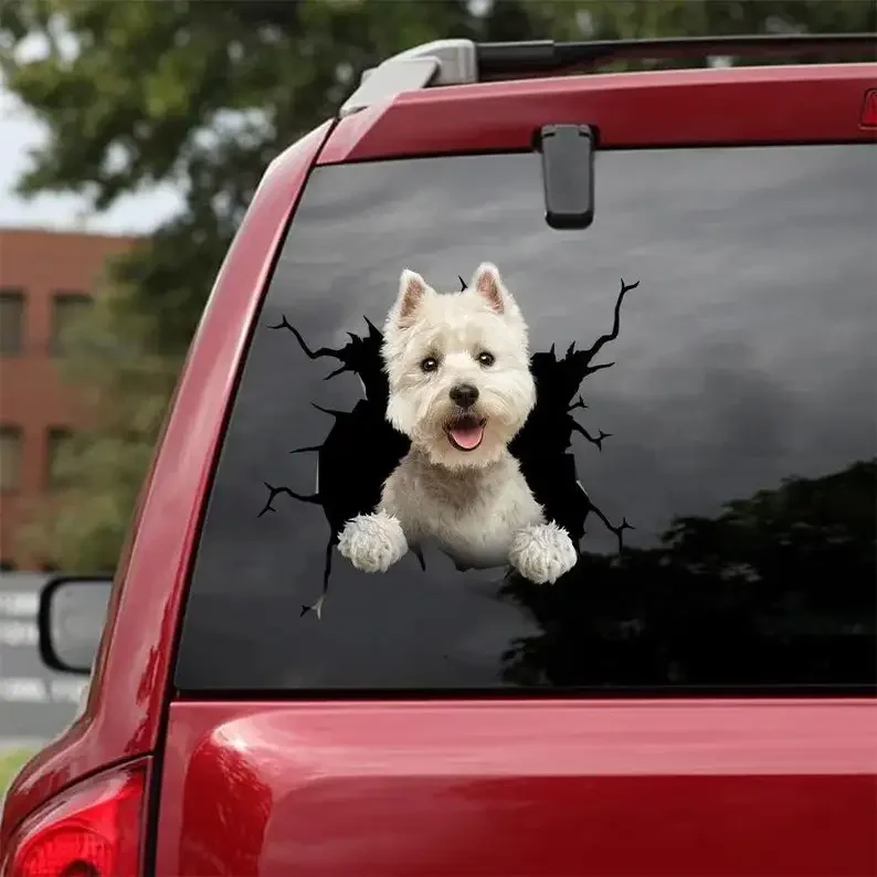 West highland branco terrier decalque-se encaixa carros, janelas, laptops e qualquer superfície lisa, adesivos para cães, adesivos para animais de