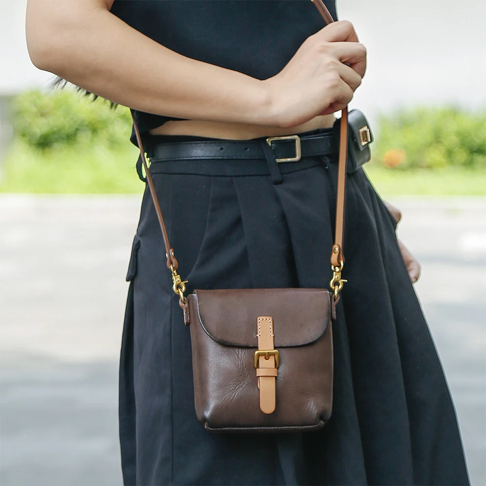 Vegetable tanned leather women's bag retro and versatile single shoulder bag top layer cowhide crossbody mobile phone bag