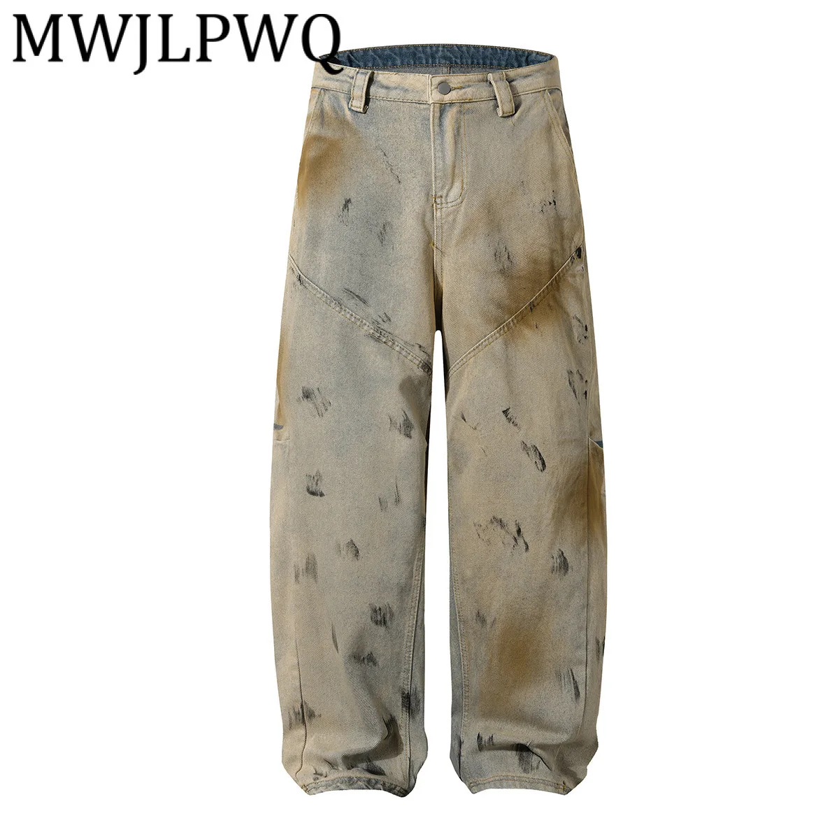 

MWJLPWQ Мужские потертые джинсы в американском стиле High Street RO Style, свободные осенние широкие брюки с потертостями, новинка 2024, 21246