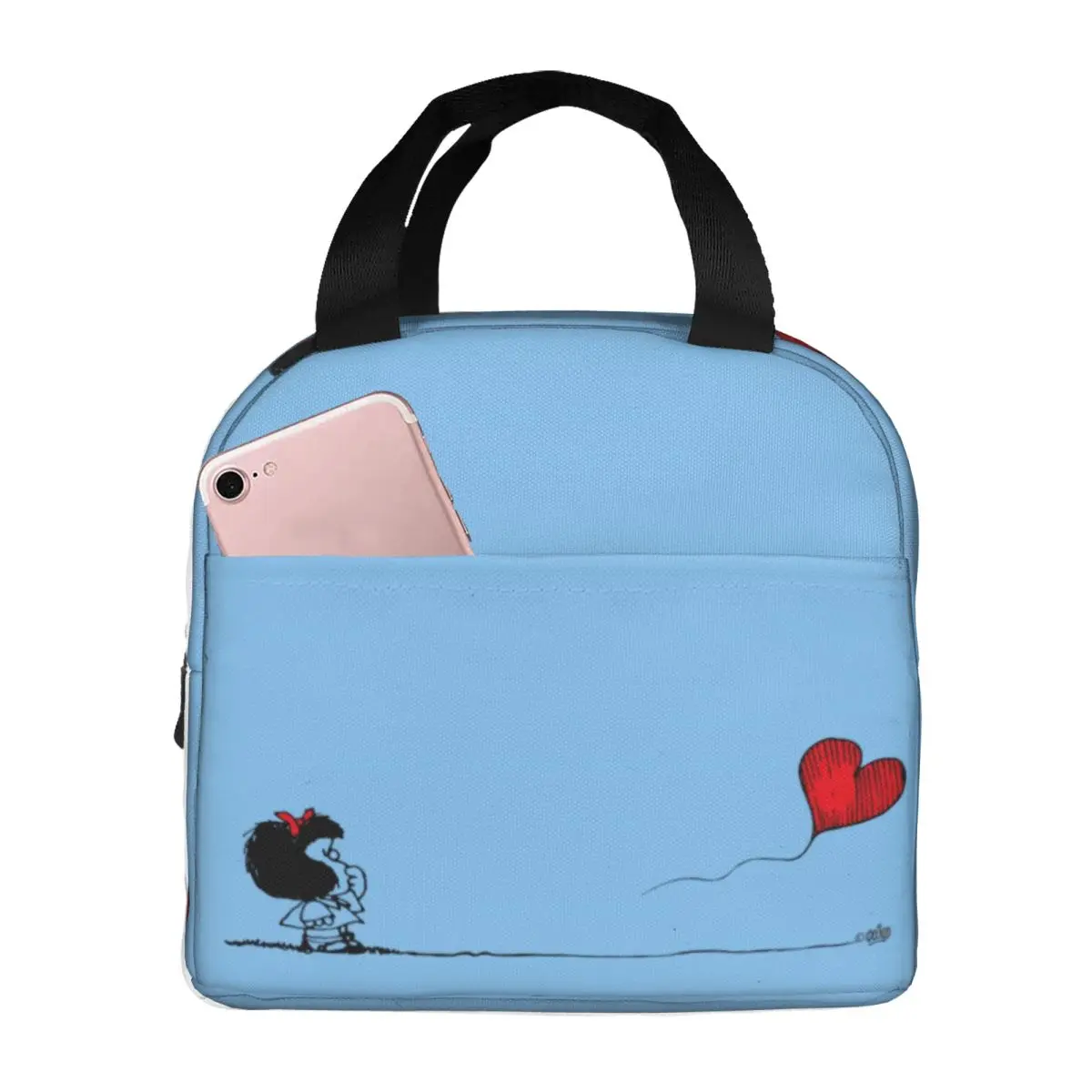 Mafalda Balloon Heart Portable Lunch Box Women Multifunction Cartoon Quino Comics Cooler Thermal Food Insulated Lunch Bag