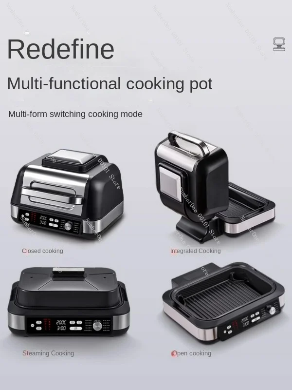 Pot Barbecue and Steaming All-in-One Machine Household Steaming Boiling Frying Fried Electric Steamer Electric Caldron