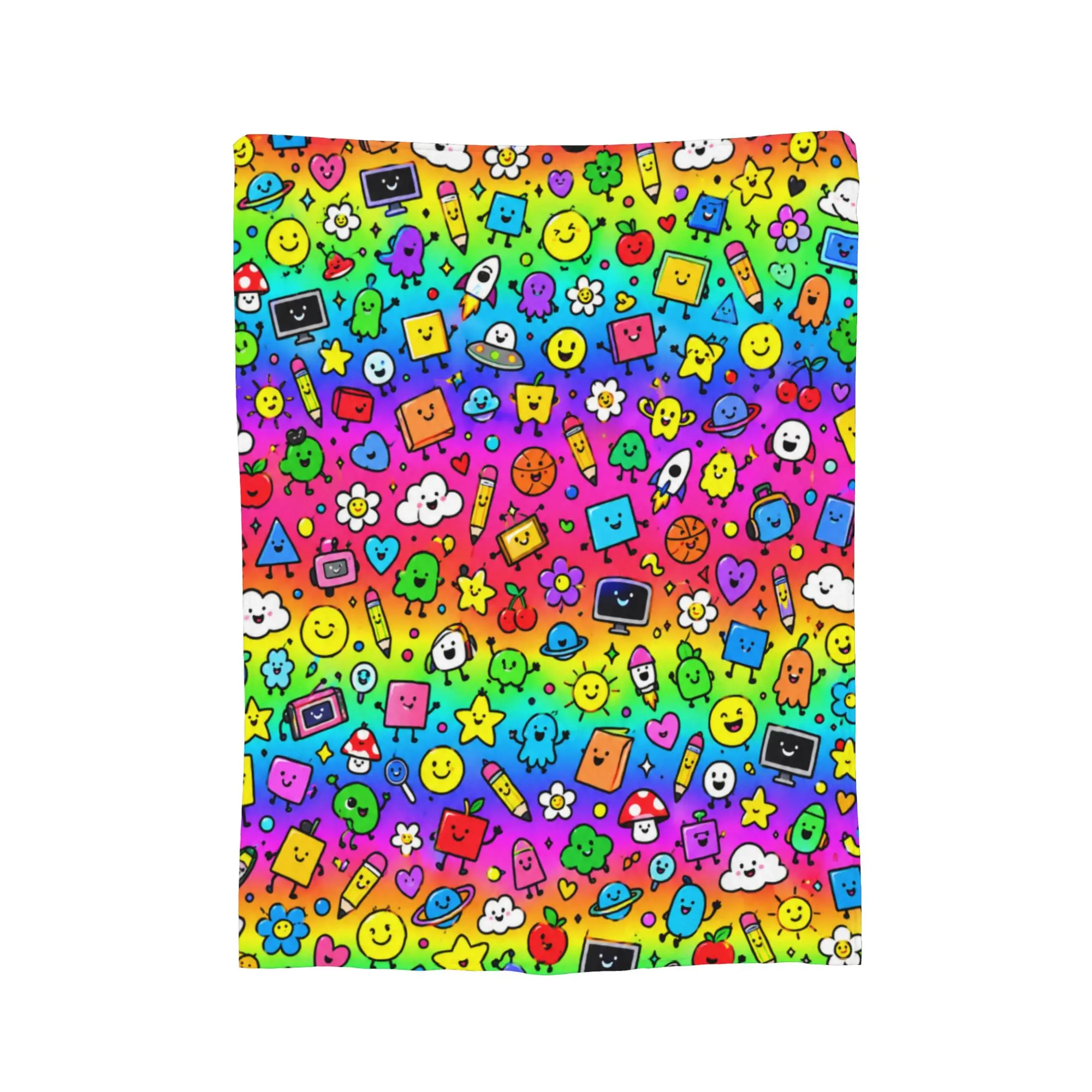 Rainbow Kawaii Doodle BFDI Blanket  Soft Warm Graphic Plush Throw Blanket For Kids Adult Living Room Flannel Bedspread Bed Cover