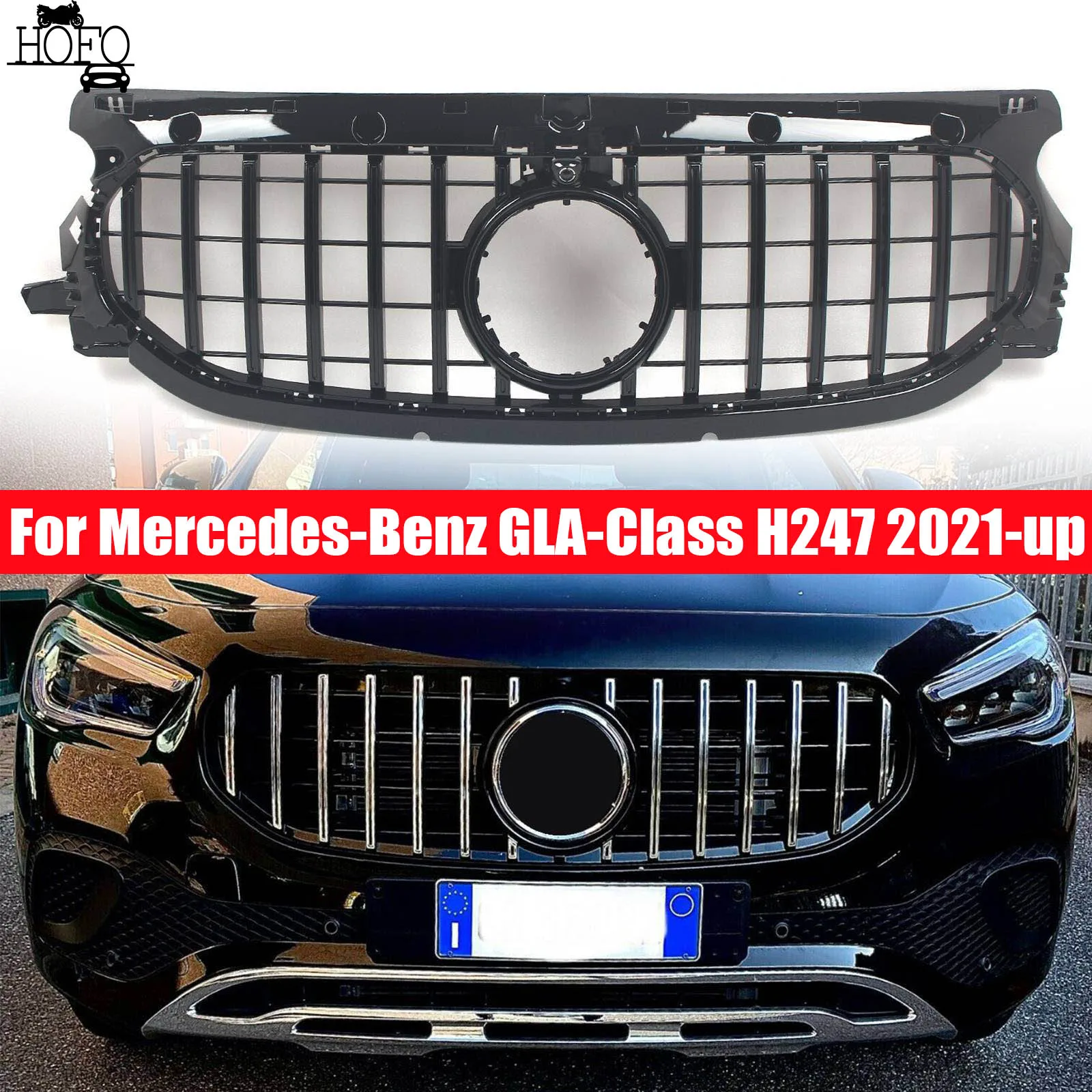 

Car Front Racing Grille Bumper Grilles Replacement Part For Mercedes-Benz GLA-Class H247 2021-up GT Style With Camera Hole