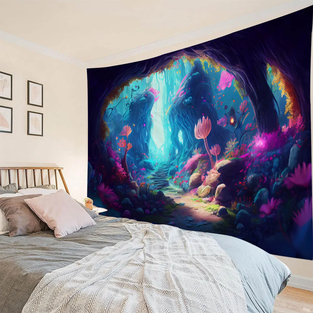 Colorful Gradient Forest Tapestry Tree of Life Wall Hanging Aesthetic Decor for Living Room Bedroom Background Cloth