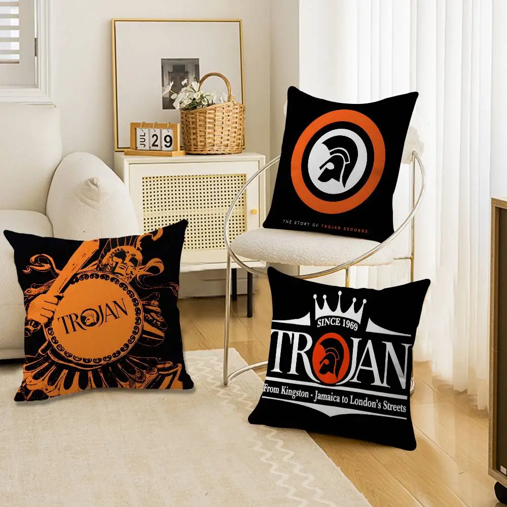Trojan Records Logo Decorative Room Aesthetics Pillow Case Home Decor Bedroom Sofa Bed Couch Pillow Cover 45x45