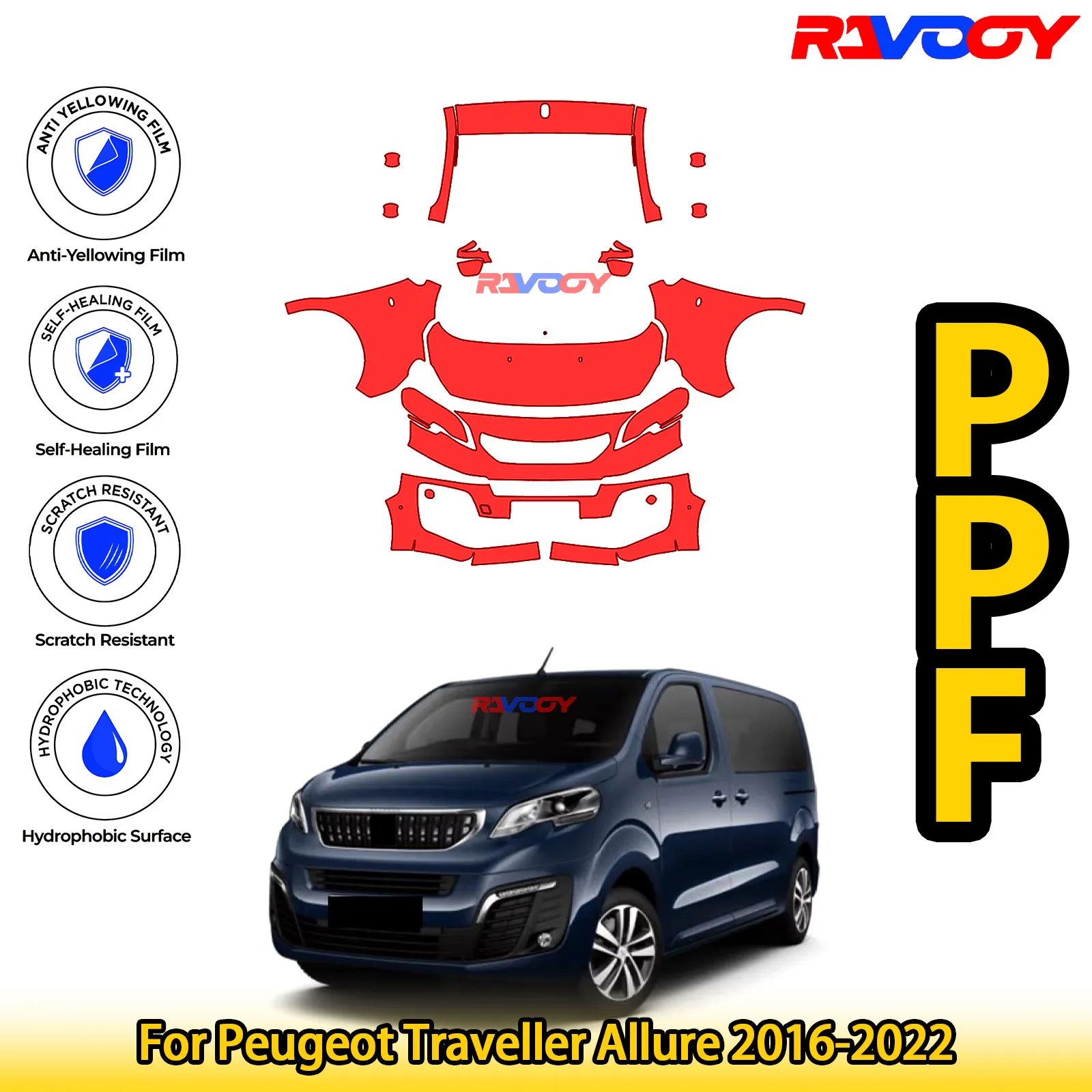 

For Peugeot Traveller Allure 2016-2022 Glossy Matte Black Precut front PPF Kit Paint Protection Film