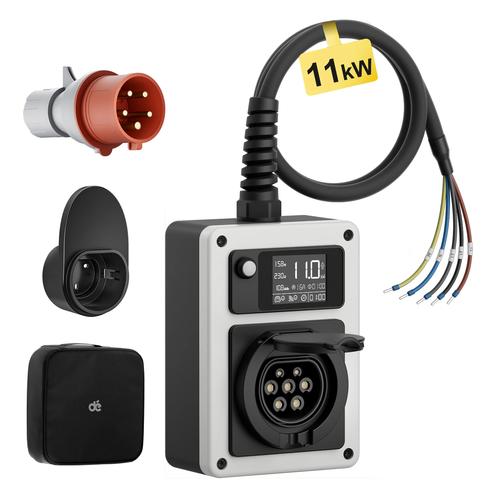 dé Wallbox Mobile 11kW avec fil d'extrémité ouverte APP vers prise de Type 2 16A, connexion de chargeur de véhicule électrique à la boîte de Distribution