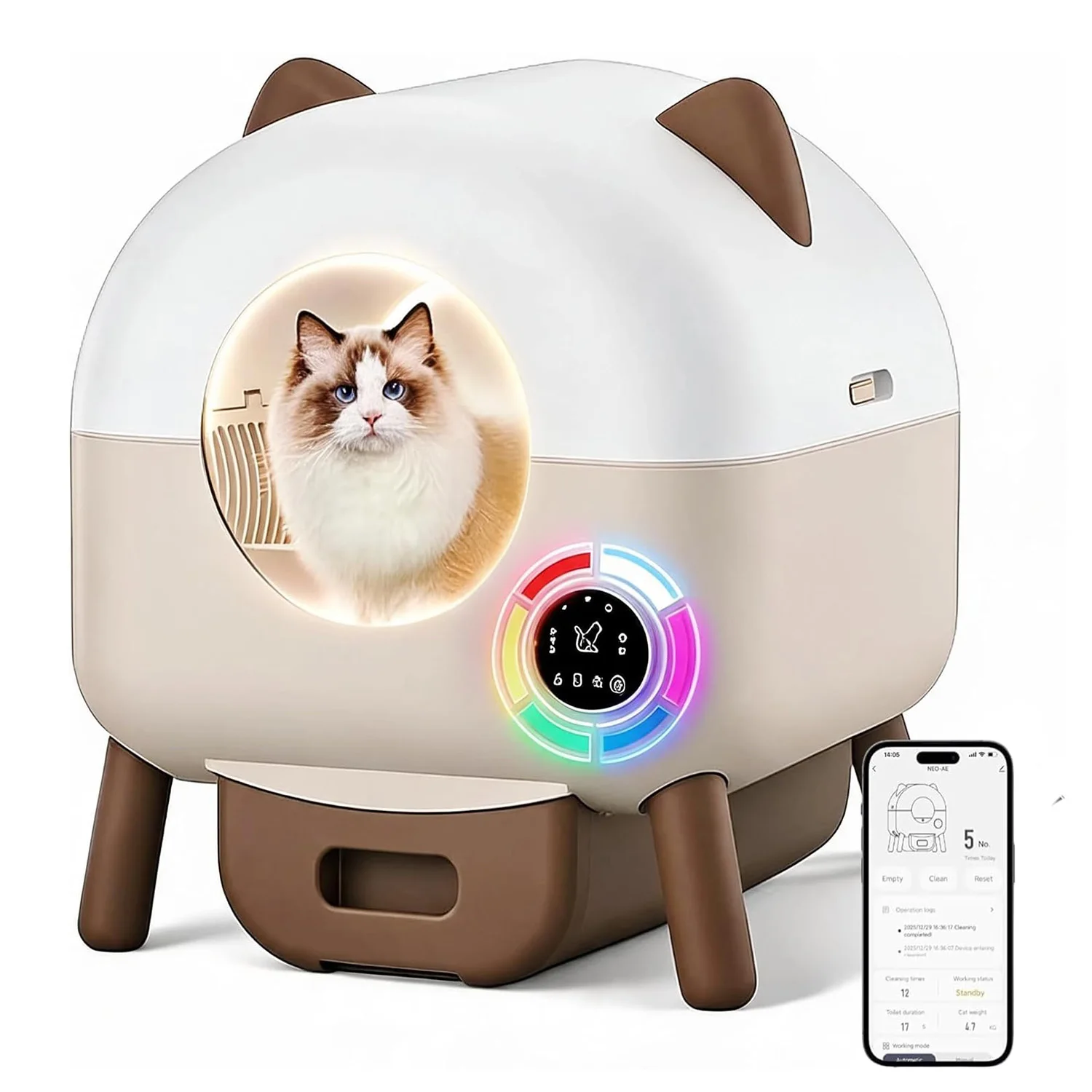 Selbstreinigende automatische Katzentoilette - 66L großes Fassungsvermögen für Haushalte mit mehreren Katzen - App-Steuerung, leise Geruchskontrolle, intelligente Sicherheitssensoren, 6 Modi