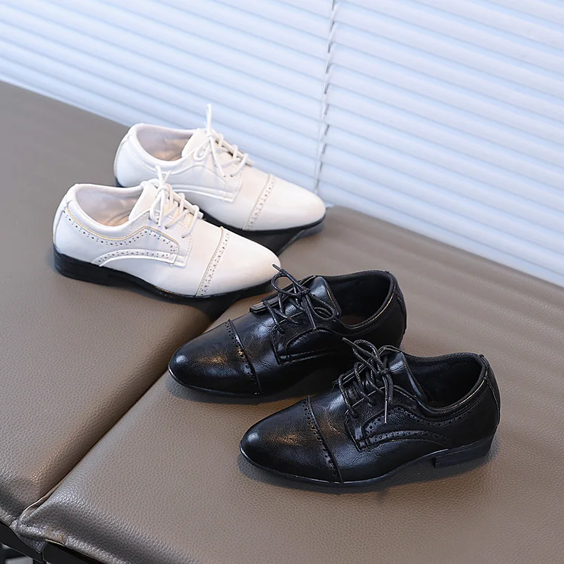 

Boys Leather Shoes Black White Performance Kids School Uniform Flat Shoe Formal Versatile Children's Fashion Low-heels Loafers