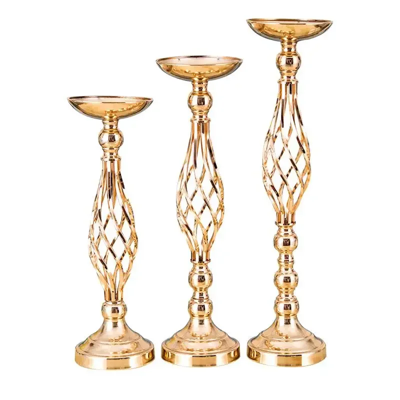 PEANDIM Gold Flowers Vases Holder Pillar Candlestick For Wedding Table Centerpieces Decor Hollow Style Candle Holders For Home