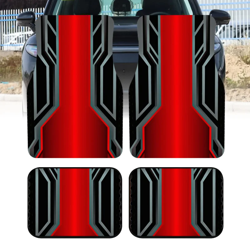 4pcs Red And Black Mecha Sport Style Printed Car Floor Mats, Universal Automotive Interior Mats, Durable, Suitable For All Types