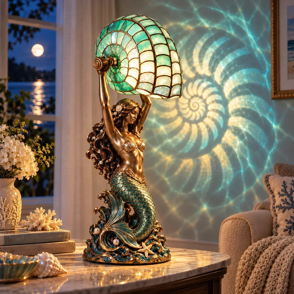 Mermaid Shell Illuminated Seashell Decoration Vintage Bedroom Living Room Bedside Desk Sculpture Home Decor Christmas Gift
