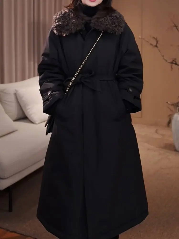 Winter New Long Down Coat Women‘s Fashion Minimalist Warm Slimming Elegant Versatile Luxury Hooded Parka Trench Jacket