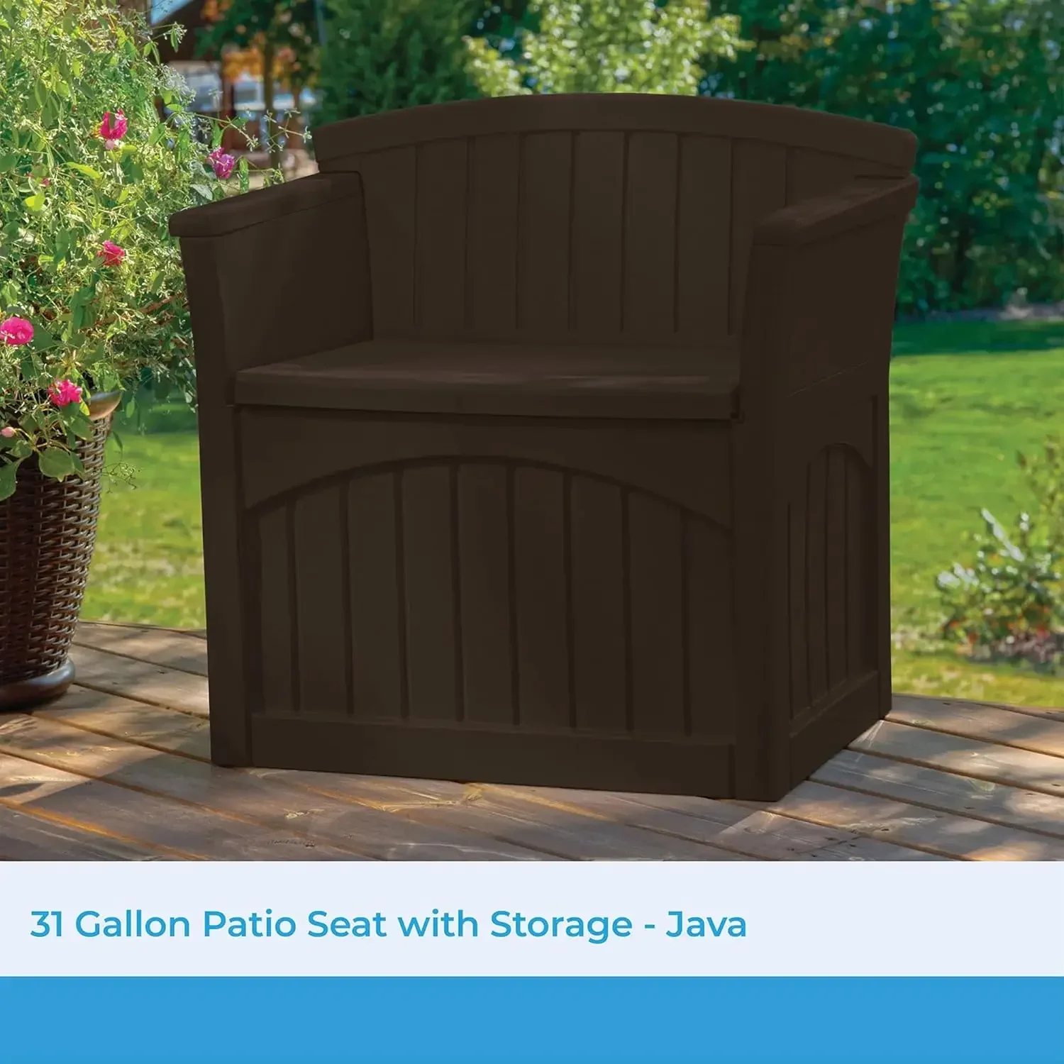 

Bestseller31 Gallon Outdoor Backyard Garden Patio Seat Storage and Bench Chair with Arm Rest, Java