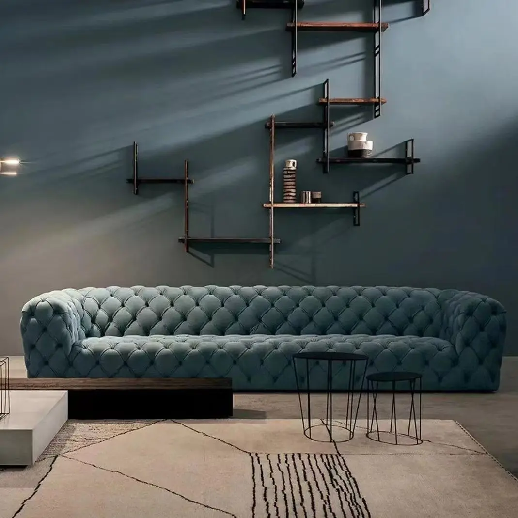 Living room furniture Italian modern Chester moon blue floor sofa 3 4 seater luxury chesterfield sofa