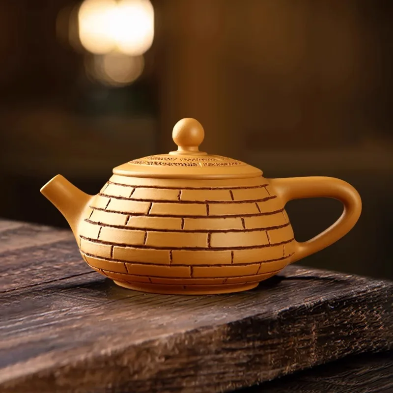 Handmade Yixing Original Ore Purple Clay Gold Section Mud Bamboo Tower Small Stone Scoop Teapot Single Pot Kung Fu Tea Set