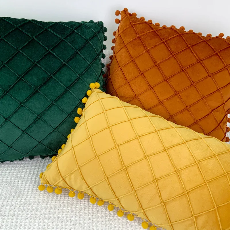 1PC 30x50cm/45x45cm Nordic Samt Lingge Kissen Abdeckung Dekorative Dekokissen Fall mit Pom-pom Quaste Hause Ball Kissenbezug