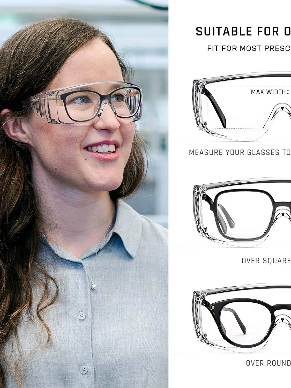 PPE 3 Pack Safety Glasses for Men and Women, Adjustable Lab Goggles, UV Protection ANSI Z87 Anti-fog Eyewear Clear Wraparound