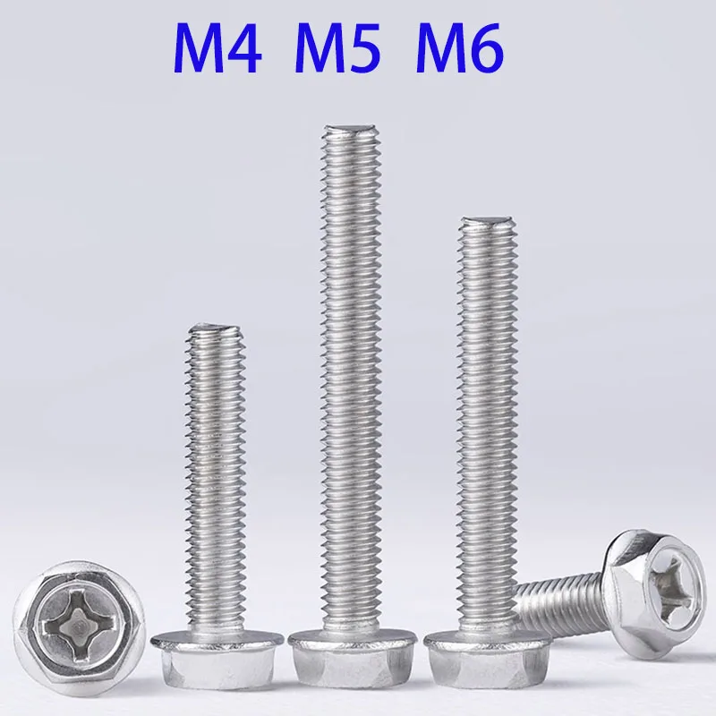 10/20/30pcs Cross External Hexagons Bolts Screws M4 M5 M6 304 Stainless Steel Hexagon Phillips Flange Head Hex Screw
