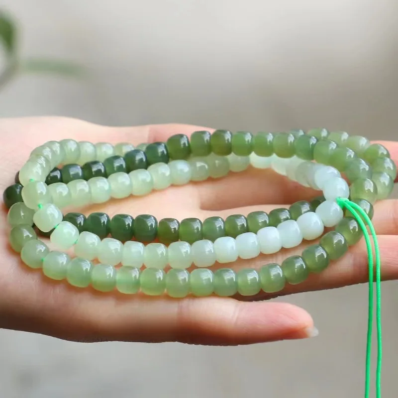 Jewelry Hetian Greenish White Jade Three Circle Bracelet Gradient Color Men's and Women's Ornament Lot